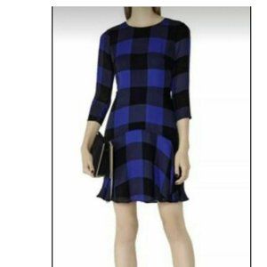 Reiss A-Line Silk Dress Navy Blue 3/4 Sleeves Mid Length Checked Pattern